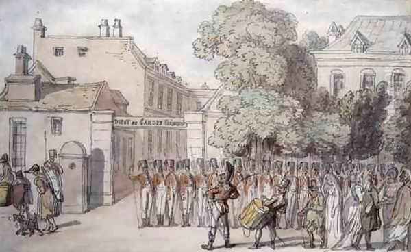 French Soldiers on Parade Oil Painting by Thomas Rowlandson