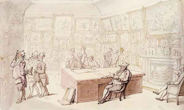 Mr Michell's Picture Gallery At Grove House, Enfield Oil Painting by Thomas Rowlandson