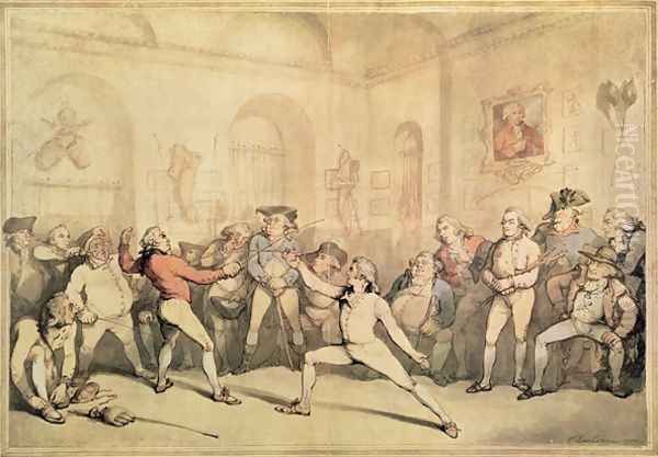 Angelos Fencing Room, pub. 1787 Oil Painting by Thomas Rowlandson