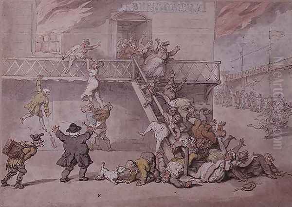 Cockburns Theatre on Fire Oil Painting by Thomas Rowlandson