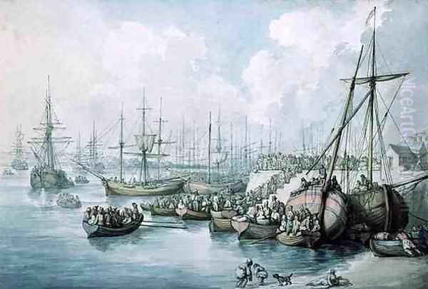 The Disembarkation of the Royalists of Toulon at Southampton in 1794 Oil Painting by Thomas Rowlandson