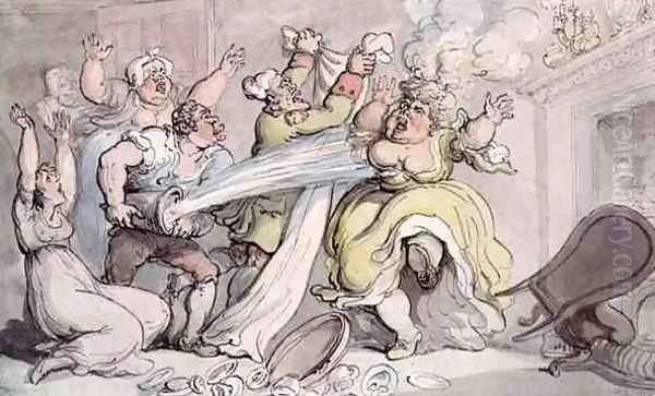 Lady with her Wig on Fire Oil Painting by Thomas Rowlandson