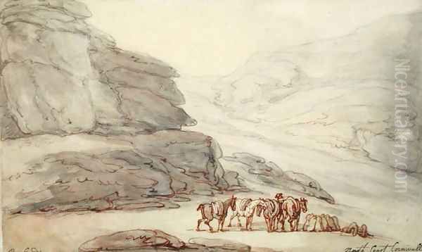 Rocky scene on the North Coast, Cornwall Oil Painting by Thomas Rowlandson