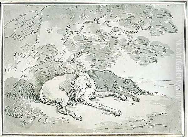 Greyhounds Asleep Oil Painting by Thomas Rowlandson