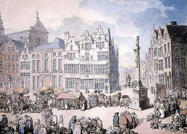 Place de Mer, Antwerp Oil Painting by Thomas Rowlandson