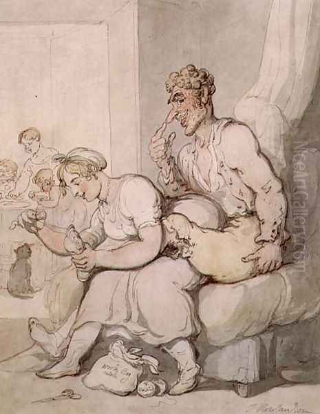 Darning The Sock Oil Painting by Thomas Rowlandson