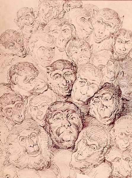 Monkey Faces, 1815 Oil Painting by Thomas Rowlandson