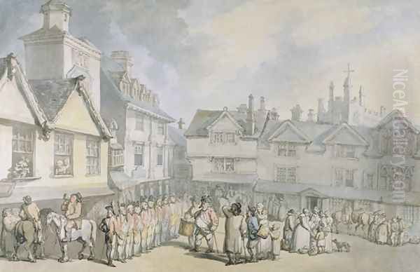 A Review in a Market Place, c.1790 Oil Painting by Thomas Rowlandson