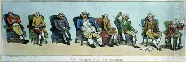 Englishmen in November, pub. by S.W. Fores, 1788 Oil Painting by Thomas Rowlandson