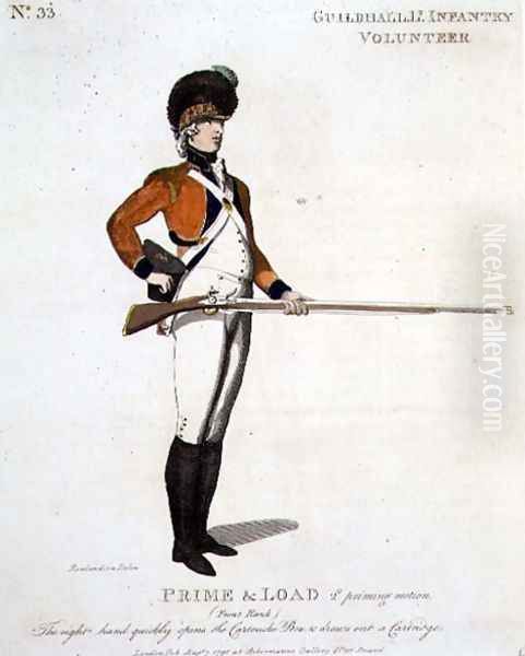 Guildhall Light Infantry Volunteer, plate 33 from Loyal Volunteers of London and Environs, 1798 Oil Painting by Thomas Rowlandson