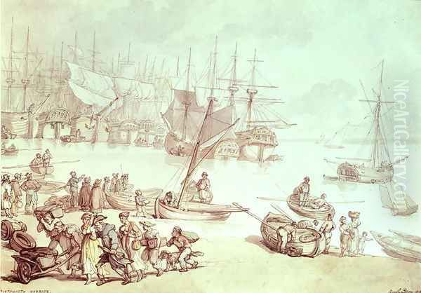 Portsmouth Harbour Oil Painting by Thomas Rowlandson