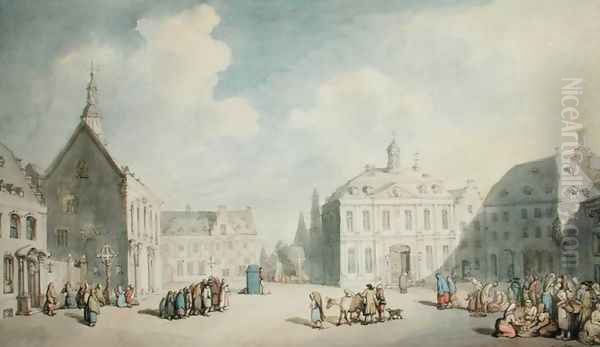 The Market Place at Juliers in Westphalia, 1791 Oil Painting by Thomas Rowlandson