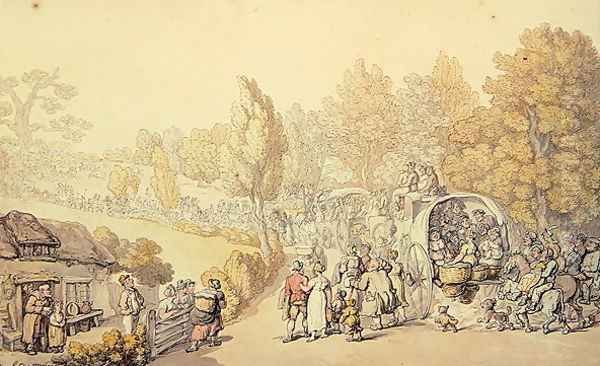 Cartoon depicting country folk leaving for the town, 1818 Oil Painting by Thomas Rowlandson