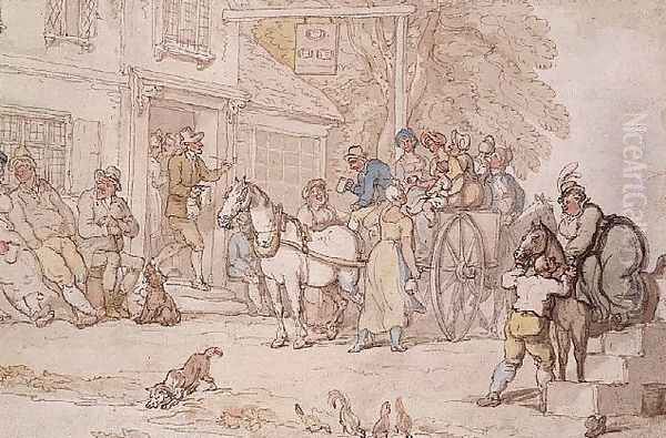 Outside an Inn Oil Painting by Thomas Rowlandson