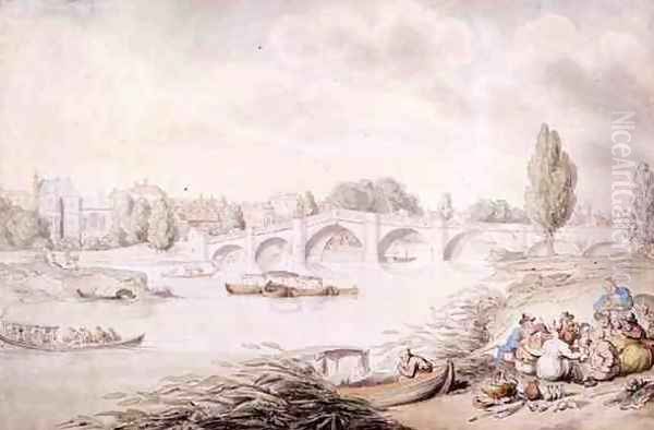 Richmond Bridge Oil Painting by Thomas Rowlandson