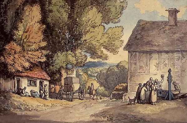 Village Green Oil Painting by Thomas Rowlandson