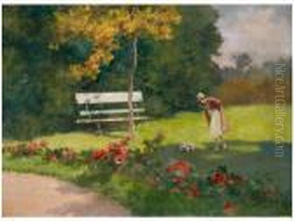 Park Jelenet Oil Painting by Antal Neogrady