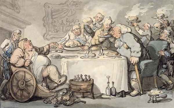 The Comforts of Bath Gouty Gourmand at Dinner Oil Painting by Thomas Rowlandson