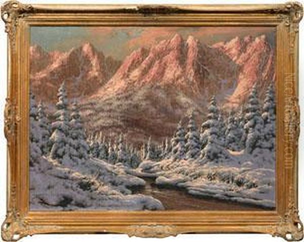 Winterlandschaft Mit Verschneitem Hochgebirgsmassiv Oil Painting by Antal Neogrady