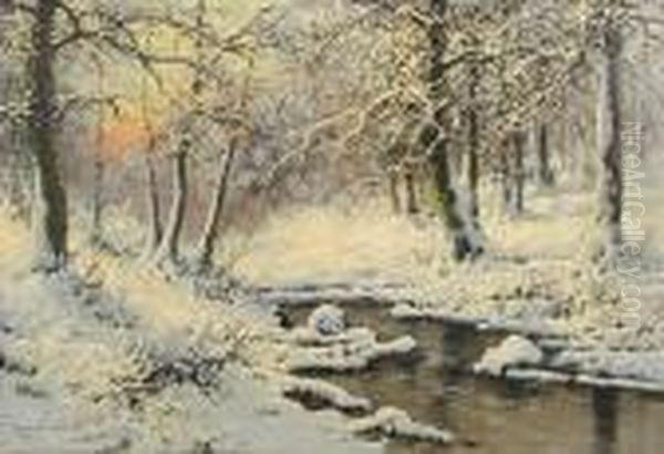 A Winter Wonderland Oil Painting by Antal Neogrady