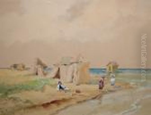 Children Playing On The Beach Oil Painting by Antal Neogrady