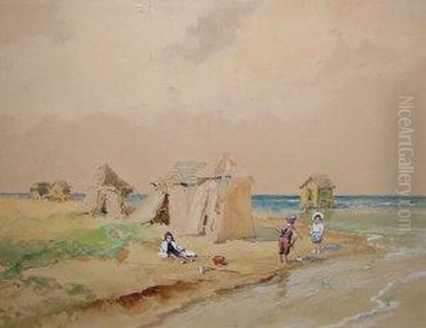 Hungarian -- Children Playing On
 The Beach; Watercolour, Signed, 32x41cm: Together With A Collection Of 
Early 20th Century Chromolithographs After Different Hands Oil Painting by Antal Neogrady