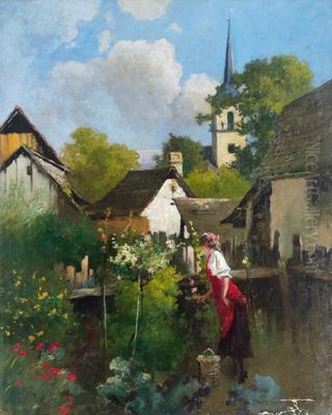 Madchen Im Bauerngarten Oil Painting by Antal Neogrady