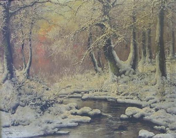 Winter Landscape Oil Painting by Antal Neogrady