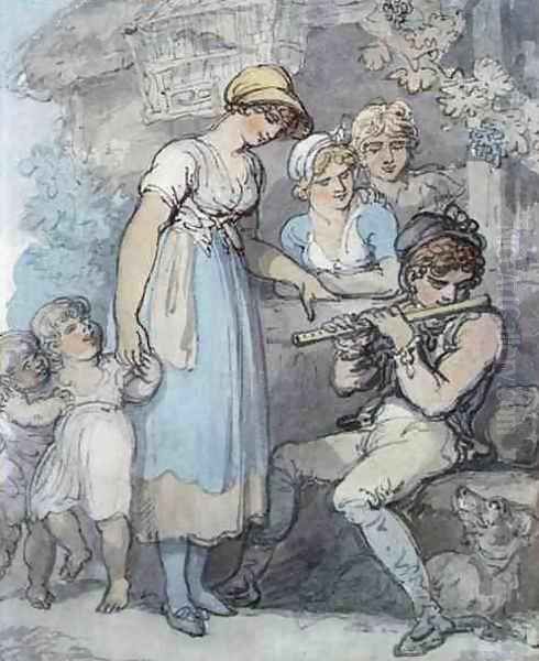 The Flute Player Oil Painting by Thomas Rowlandson