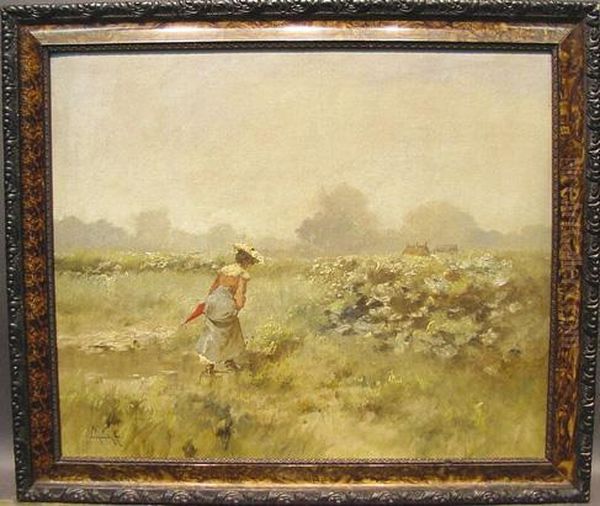 A Walk Through The Fields Oil Painting by Antal Neogrady