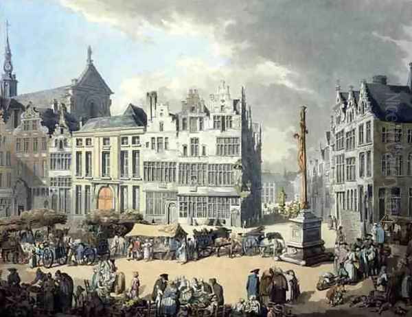 Place de Mier at Antwerp, engraved by Wright and Schutz, pub. by Rudolph Ackermann, 1797 Oil Painting by Thomas Rowlandson