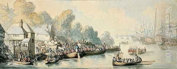 Embarkation at Southampton on 20th June after Lord Howes Action - Version B, c.1794 Oil Painting by Thomas Rowlandson