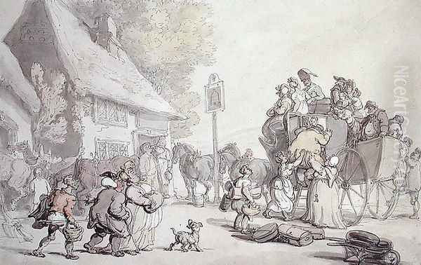 Outside the Inn Oil Painting by Thomas Rowlandson