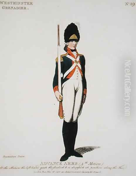 Westminster Grenadier, plate 59 from Loyal Volunteers of London and Environs, published 1798 Oil Painting by Thomas Rowlandson