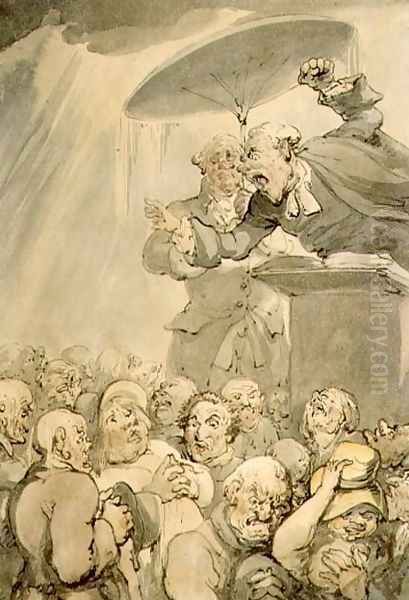 William Field 1768-1851 Preaching Oil Painting by Thomas Rowlandson