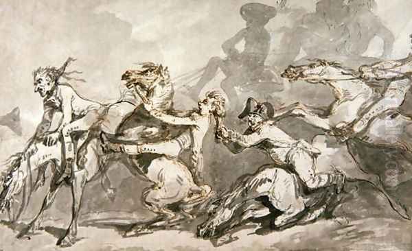 Horsemen Colliding, c.1785-90 Oil Painting by Thomas Rowlandson