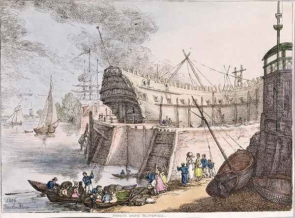 Perrys Dock at Blackwall Oil Painting by Thomas Rowlandson