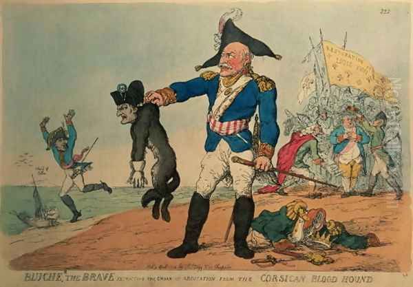 Blucher the Brave 1742-1819 Extracting the Groan of Abdication from the Corsican Bloodhound, Napoleon Oil Painting by Thomas Rowlandson