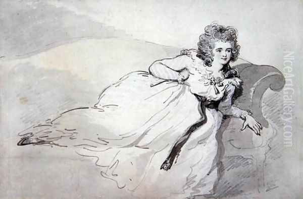 Mrs Abington, reclining on a couch Oil Painting by Thomas Rowlandson