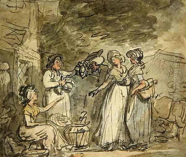 Dr Syntax bargaining for ducks Oil Painting by Thomas Rowlandson