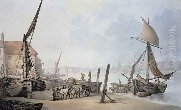 Low Tide on the Thames Oil Painting by Thomas Rowlandson