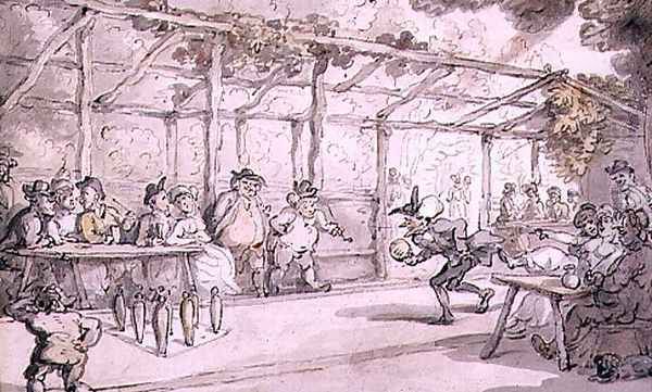 Dr Syntax playing Ninepins, 1812-21 Oil Painting by Thomas Rowlandson