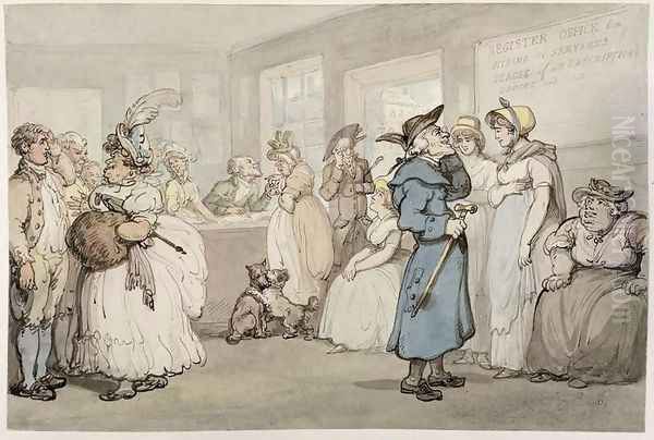 Register Office for the Hiring of Servants, c.1805 Oil Painting by Thomas Rowlandson