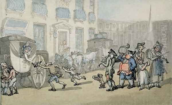 Matthew Brambles Trip to Bath Arrival at Bath Oil Painting by Thomas Rowlandson