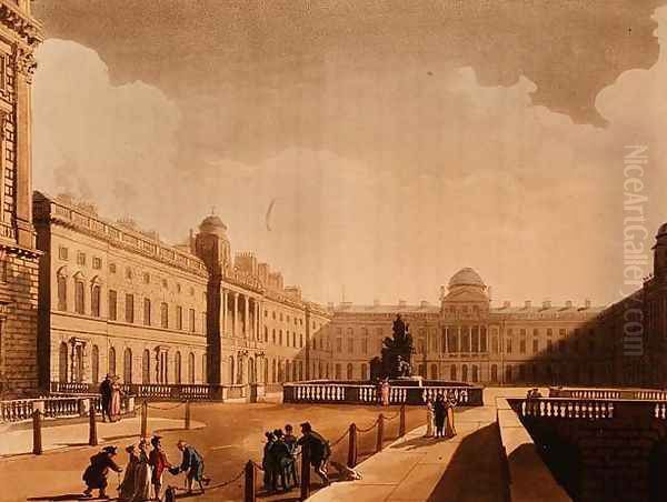 Somerset House, the Strand from Ackermanns Microcosm of London Vol III, Published in 1809 Oil Painting by Thomas Rowlandson