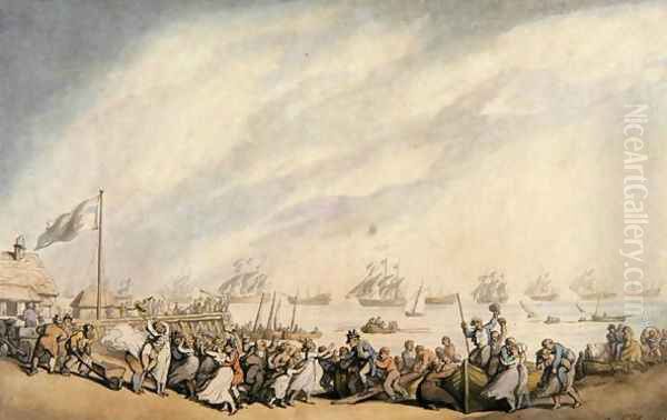 The Return of the Fleet to Great Yarmouth after the Defeat of the Dutch in 1797, c.1797 Oil Painting by Thomas Rowlandson