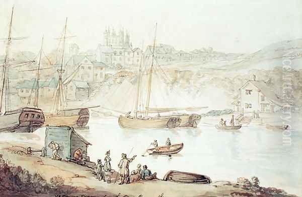 View of Exeter from the River Exmouth Oil Painting by Thomas Rowlandson