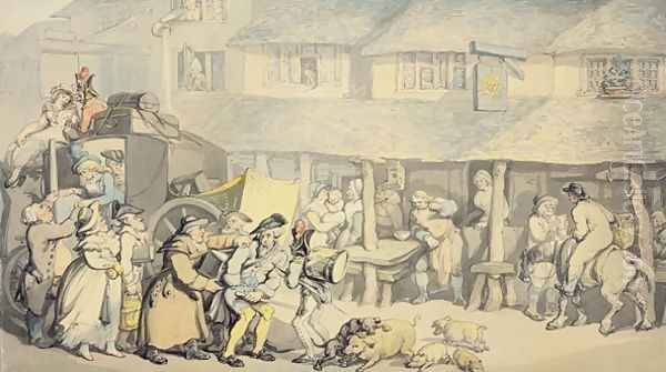 The Arrival of the Stage Coach at the Sun Inn, Bodmin, Cornwall Oil Painting by Thomas Rowlandson