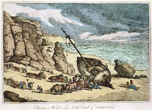 Clearing a Wreck on the North Coast of Cornwall, from Sketches from Nature, published 1822 Oil Painting by Thomas Rowlandson