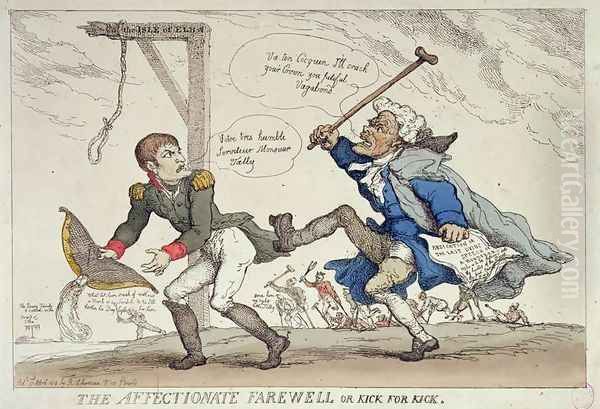 The Affectionate Farewell or, Kick for Kick, published by R. Ackermann, 17th April 1814 Oil Painting by Thomas Rowlandson